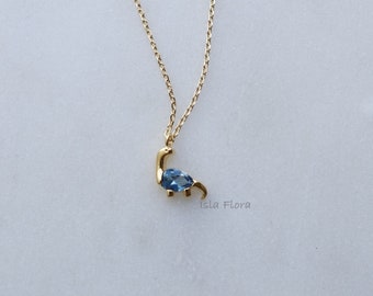 Dainty Brachiosaurus 'Vegetarian' Dinosaur Pendant Necklace Sky Blue Rhinestone Detail, Gold Dipped Minimalist Jewelry, bridesmaid Gift