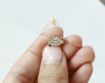 Crystal Shell Turtle Pendant Necklace, Cute Seaturtle Ocean Jewelry, Sea Beach bridesmaid, Layering Prom, Graduation Her Gift