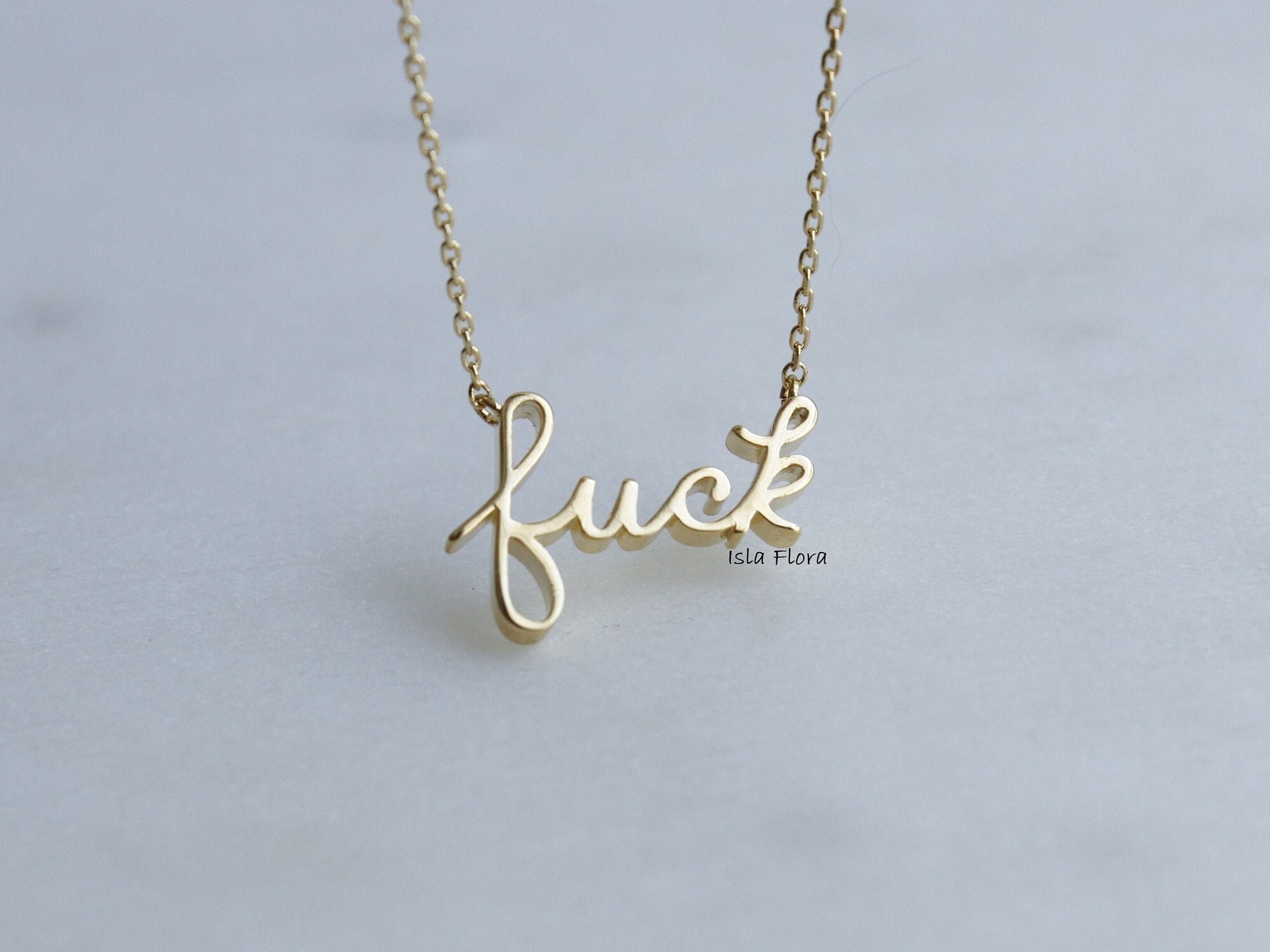 18k Gold Dipped Gentle Lowercase Fuck Cursive Script Necklace, Artistic Society,  Fun, Cosplay, IslaFlora, Minimalist Jewelry, Party Gift