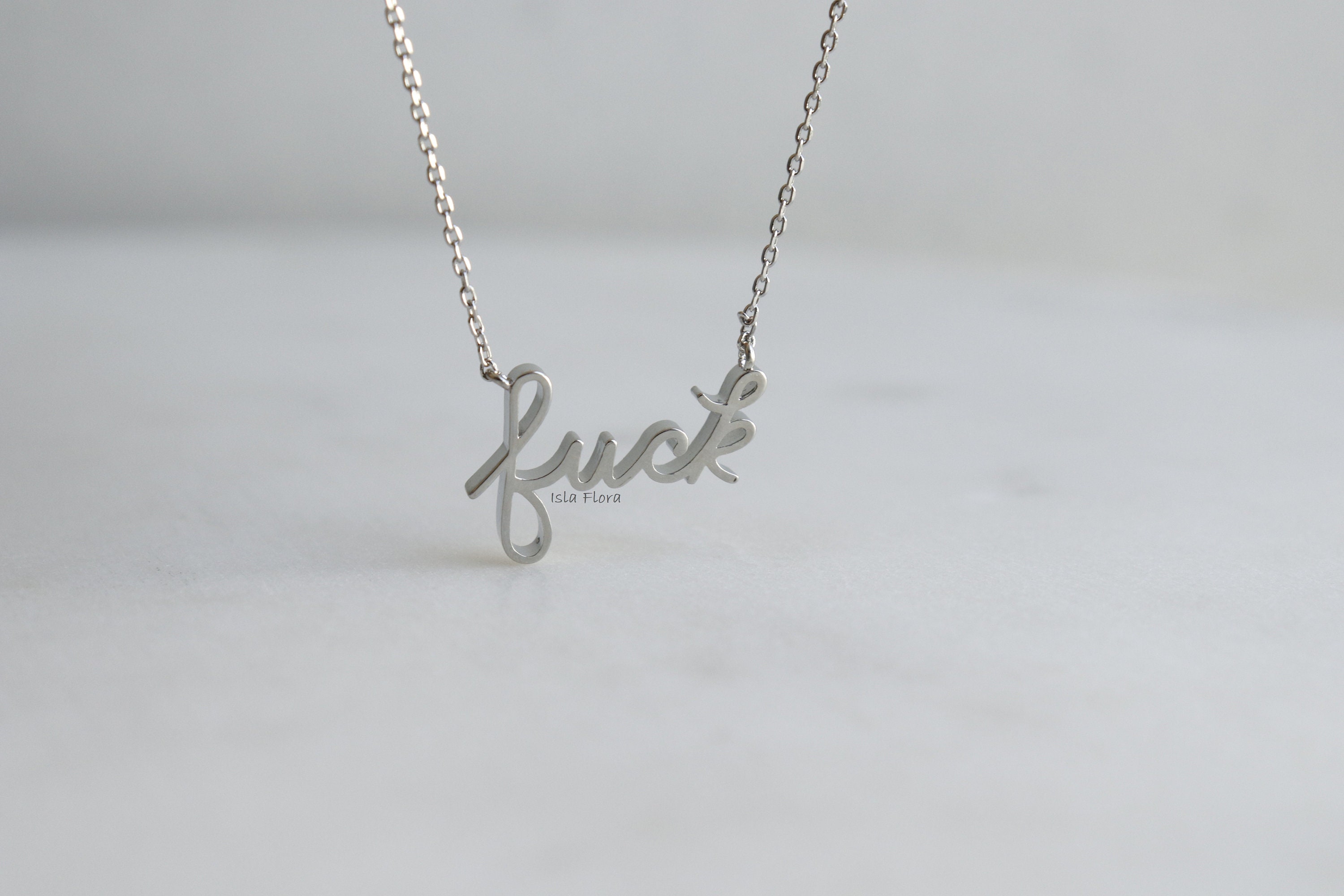 18k Gold Dipped Gentle Lowercase Fuck Cursive Script Necklace, Artistic Society,  Fun, Cosplay, IslaFlora, Minimalist Jewelry, Party Gift