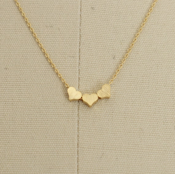 [Golden dew] 韓国☆18K Gold☆Happy heart 3 Necklace 18k Gold Dipped Mini Triple Heart Necklace, Brushed Look