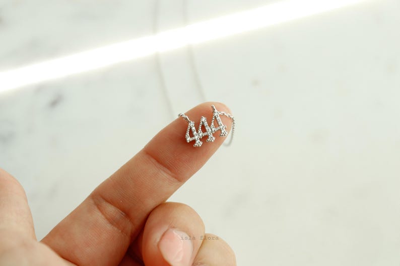 Triple Angel 444 Pendant Crystal Paved 444 Necklace Angelic Blessings, Gold Silver Dainty Triple Angel Number Pendant, Spiritual, Minimalist Jewelry, Her Gift