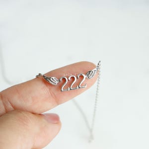 Silver Winged 222 Angels Number Necklace - Gold, Silver Divine Guidance and Balance, Fine, Delicate, Minimalist Jewelry, Dainty Necklace Charm Gift