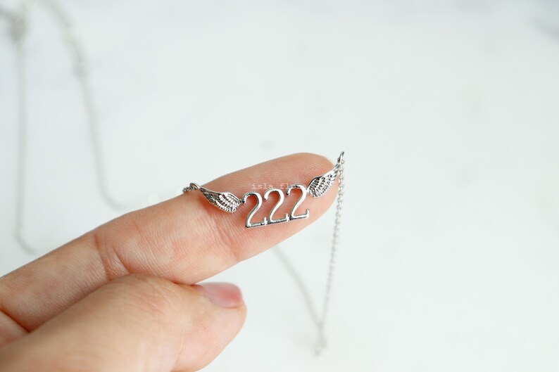 Silver Winged 222 Angels Number Necklace - Gold, Silver Divine Guidance and Balance, Fine, Delicate, Minimalist Jewelry, Dainty Necklace Charm Gift