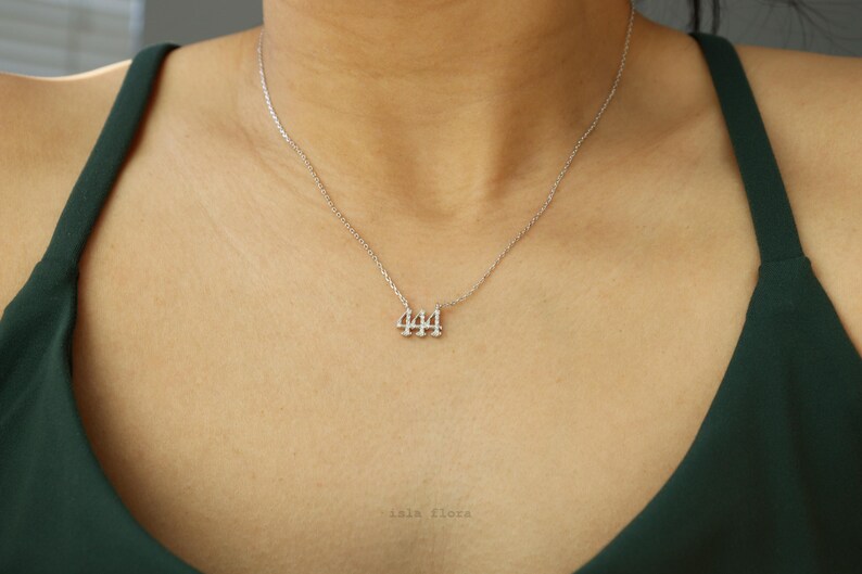 Triple Angel 444 Pendant Crystal Paved 444 Necklace Angelic Blessings, Gold Silver Dainty Triple Angel Number Pendant, Spiritual, Minimalist Jewelry, Her Gift