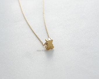 Tiny Block Teddy Bear Necklace, Sweet Affection, Cute Keepsake, Delicate Fine Detail, Dainty Minimalist Jewelry,  bridesmaid Bestie Her Gift