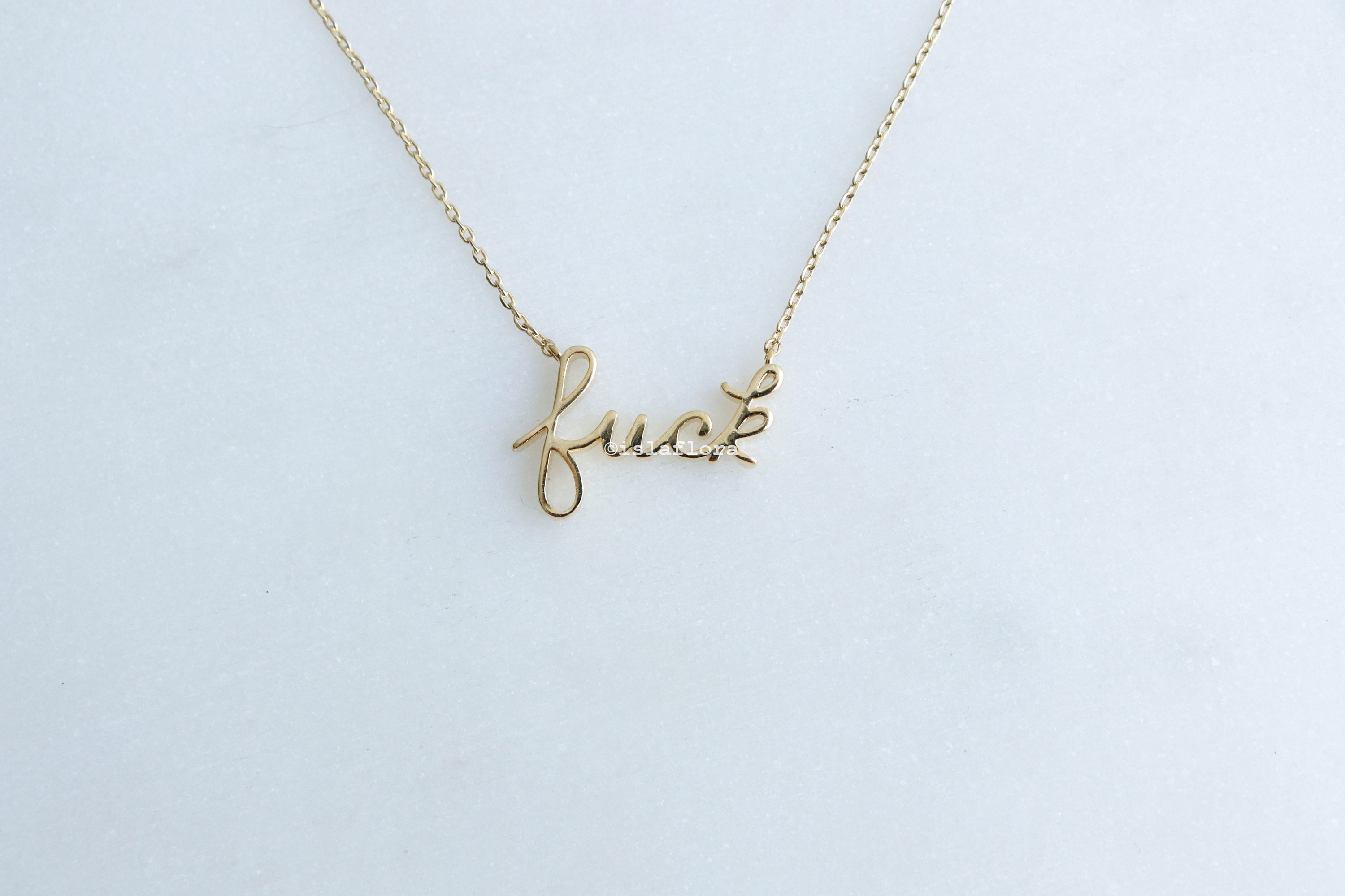18k Gold Dipped Gentle Lowercase Fuck Cursive Script Necklace, Artistic Society,  Fun, Cosplay, IslaFlora, Minimalist Jewelry, Party Gift