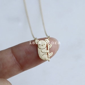 Cute Koala Bear Necklace, Dainty Joey Holding Eucalyptus, Gold Plated Charm, Delicate Fine Minimalist Jewelry, bridesmaid Gift