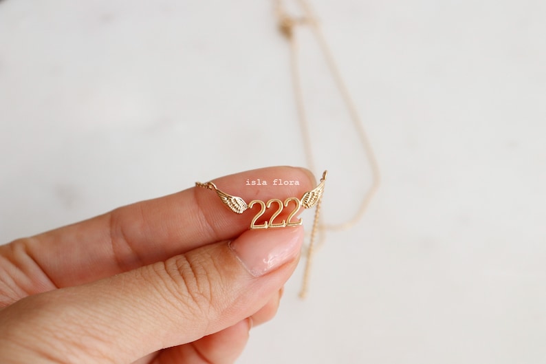 18K Gold Dipped 222 Angels Number Necklace - Divine Guidance and Balance, Fine, Delicate, Minimalist Jewelry, Dainty Necklace Charm Gift