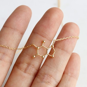 Caffeine Molecule Necklace, The 'Wake Up' Hormone, Gold, Silver, Fine Delicate, Minimalist Jewelry Dainty Necklace Charm Scientist Gift