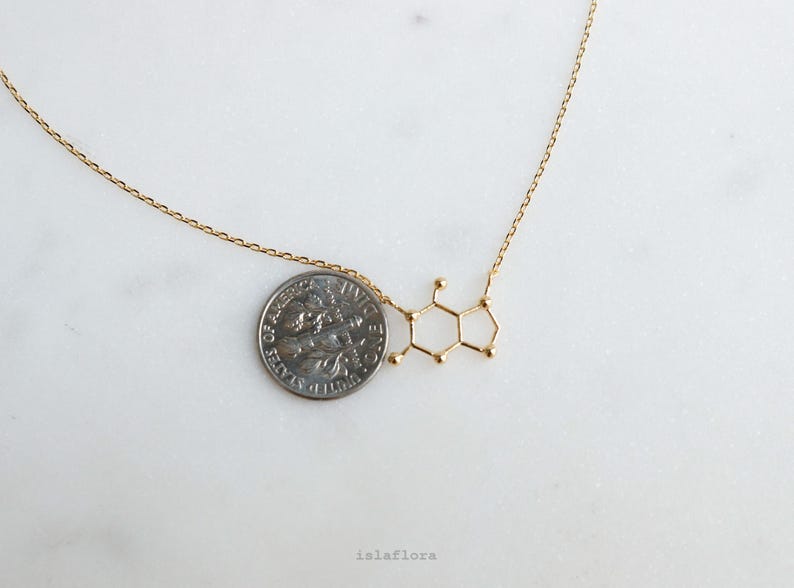 Caffeine Molecule Necklace, The 'Wake Up' Hormone, Gold, Silver, Fine Delicate, Minimalist Jewelry Dainty Necklace Charm Scientist Gift