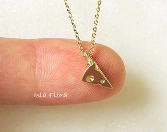 Small Wedge Cheese Charm Y2K Necklace, Silver and Gold Plated, Foodie, Fine, Delicate, Minimalist Jewelry, Dainty Charm Bridesmaid Gift Her