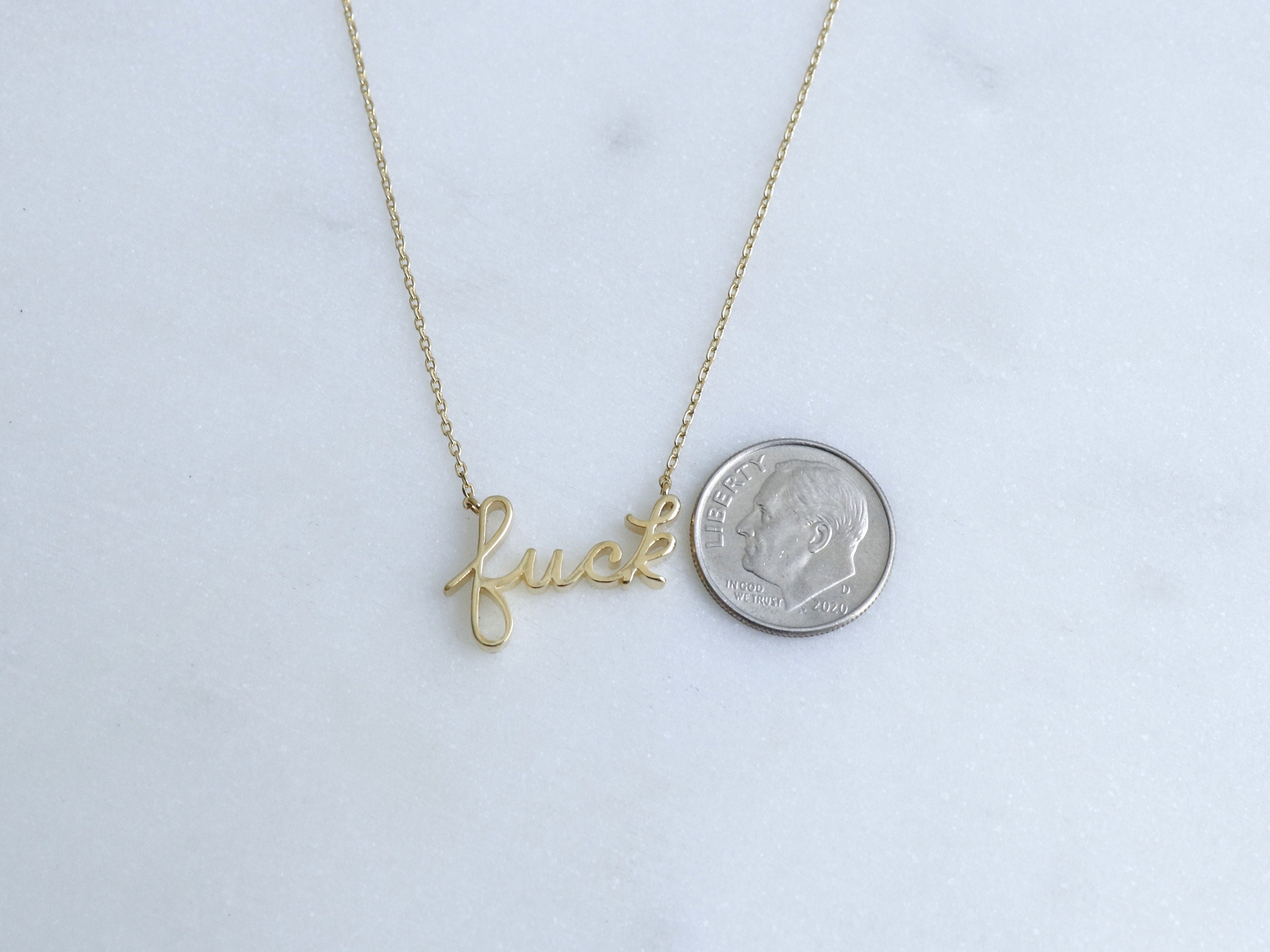 18k Gold Dipped Gentle Lowercase Fuck Cursive Script Necklace, Artistic Society,  Fun, Cosplay, IslaFlora, Minimalist Jewelry, Party Gift