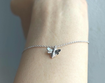 Tiny Bee Charm Necklace Pendant, Gold, Rhodium Plated Mini realistic Bee, Dainty Minimalist Jewelry, bridesmaid, Bestie Gift