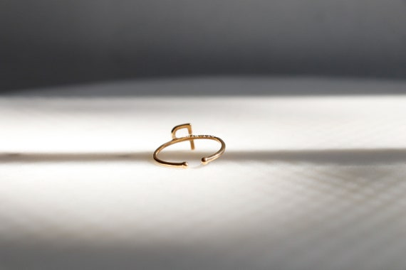 Letter P Initial Ring, Dainty Solid Letter Open Band, Mini