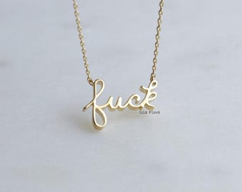 Gentle Lowercase Fuck Cursive Script Necklace, Gold Silver, Artistic Society, Fun, Cosplay, Minimalist Jewelry, Party Her Holiday Gift
