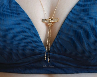 Dainty Eagle or Hat Bolo Long Chain Necklace, Gold Silver Western, Cowboy Cowgirl, 29", Country Eagles, Minimal Jewelry bridesmaid Her Gift