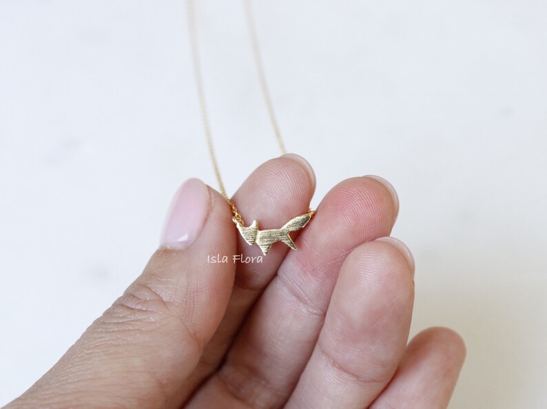 18K Gold, White Gold Dipped Brushed Tiny Fox Necklace Dainty, Foxy Chic, Timeless, Fine, Delicate, Minimalist Jewelry, Bridesmaid Gift Gold