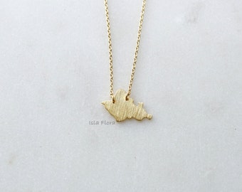 18k Gold-Dipped Brushed Oahu Island Pendant Necklace, Hawaiian Island-inspired, Dainty Minimalist Delicate Jewelry, bridesmaid Necklace Gift