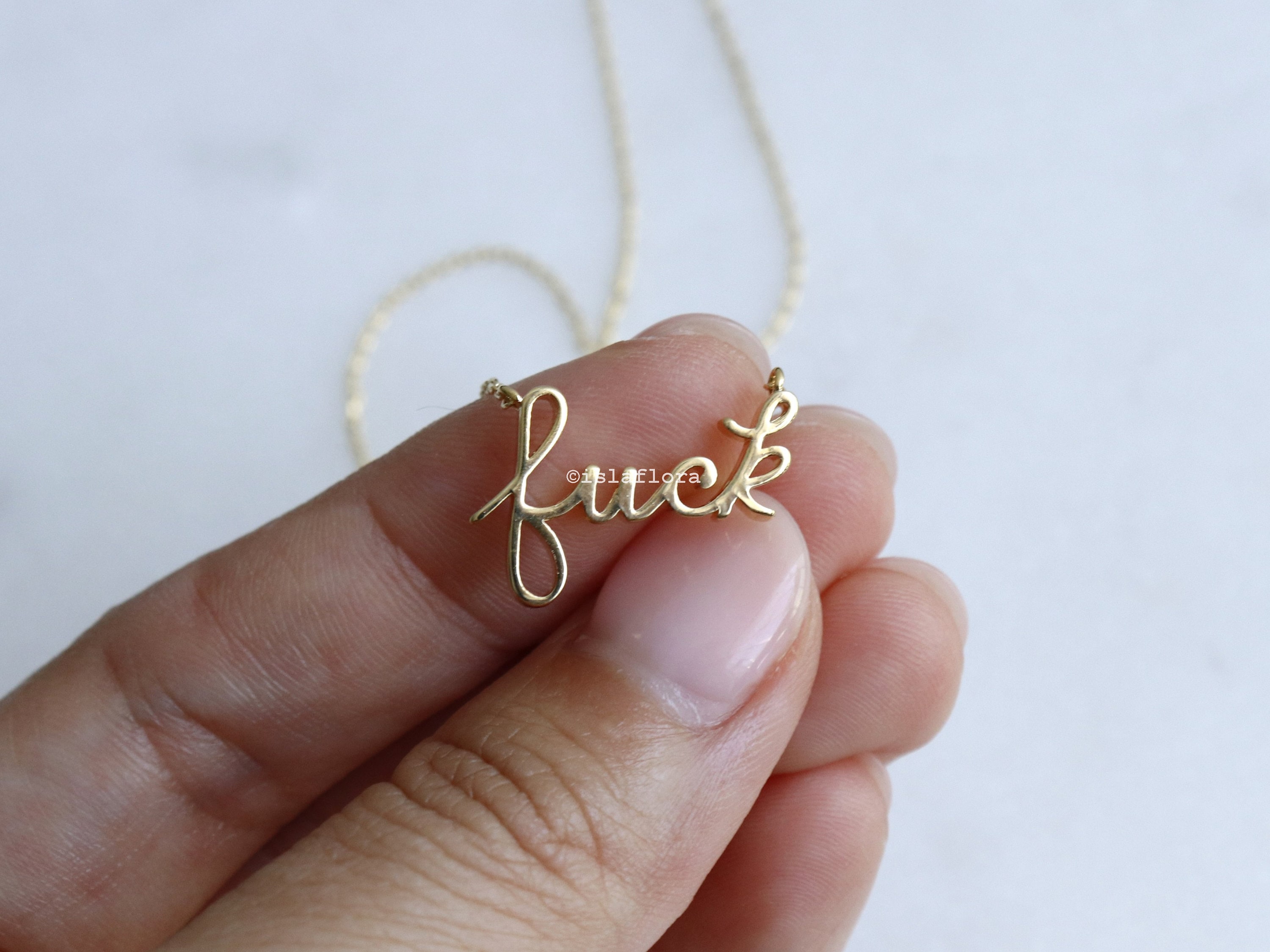 18k Gold Dipped Gentle Lowercase Fuck Cursive Script Necklace, Artistic Society,  Fun, Cosplay, IslaFlora, Minimalist Jewelry, Party Gift
