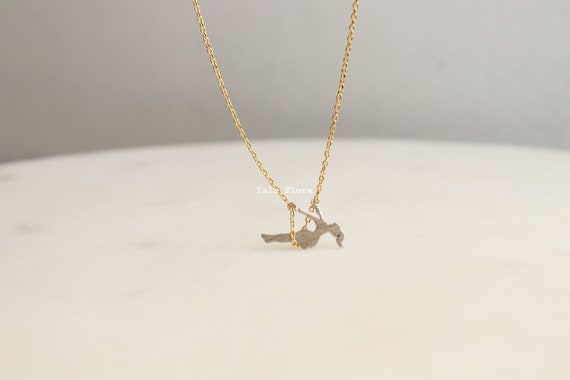 Dainty Girl on Swing Necklace, Two Tone, Play Time Childhood Memories, Nostalgic Gold Minimalist Jewelry, Perfect Gym Teacher, Friend Gift