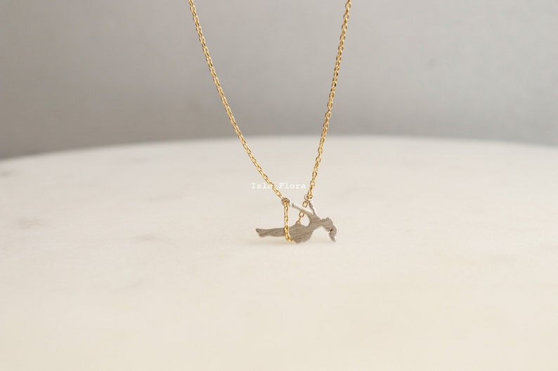 Dainty Girl on Swing Gold Dipped Necklace, Play Time Childhood Memories Delicate Minimalist Jewelry, Perfect Gym Teacher Bridesmaid Gift