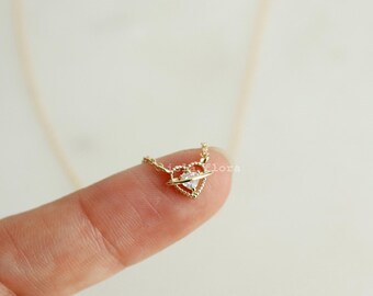 Tiny Saturn Crystal Heart Necklace, detailed Aesthetic, Dainty Minimalist, Cupid Love, Gold Plated, Cubic y2k Jewelry, Bridesmaid Her Gift