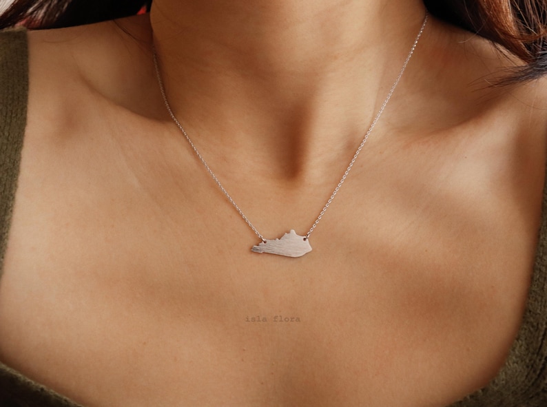 Brushed Kentucky State Pendant Necklace, Bluegrass State Pride, Gold Plated Fine Delicate, Minimalist Jewelry Dainty Necklace Charm Gift