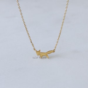 18K Gold, White Gold Dipped Brushed Tiny Fox Necklace Dainty, Foxy Chic, Timeless, Fine, Delicate, Minimalist Jewelry, Bridesmaid Gift image 2