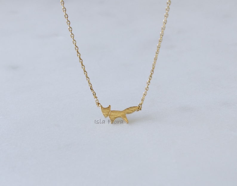 18K Gold, White Gold Dipped Brushed Tiny Fox Necklace Dainty, Foxy Chic, Timeless, Fine, Delicate, Minimalist Jewelry, Bridesmaid Gift image 2