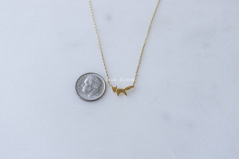 18K Gold, White Gold Dipped Brushed Tiny Fox Necklace Dainty, Foxy Chic, Timeless, Fine, Delicate, Minimalist Jewelry, Bridesmaid Gift image 6
