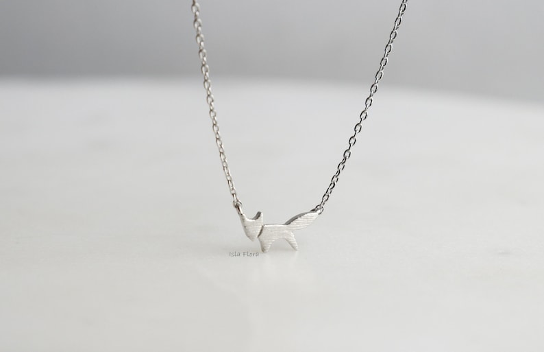 18K Gold, White Gold Dipped Brushed Tiny Fox Necklace Dainty, Foxy Chic, Timeless, Fine, Delicate, Minimalist Jewelry, Bridesmaid Gift image 3