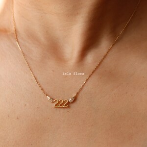 Winged 222 Angels Number Necklace - Gold, Silver Divine Guidance and Balance, Fine, Delicate, Minimalist Jewelry, Dainty Necklace Charm Gift