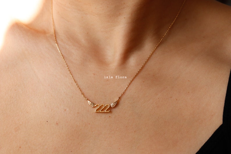 Winged 222 Angels Number Necklace - Gold, Silver Divine Guidance and Balance, Fine, Delicate, Minimalist Jewelry, Dainty Necklace Charm Gift
