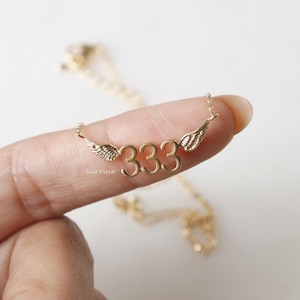 Winged 333 Angel Number Necklace, Gold Silver Triple Digit Lucky Numbers, Spiritual Awakening, Fine, Delicate Jewelry, Dainty Charm Her Gift