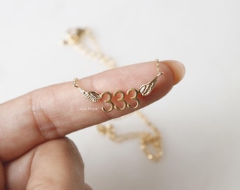 Winged 333 Angel Number Necklace, Gold Silver Triple Digit Lucky Numbers, Spiritual Awakening, Fine, Delicate Jewelry, Dainty Charm Her Gift