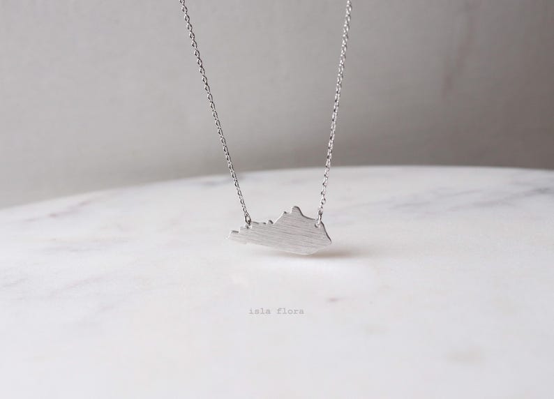 Brushed Kentucky State Pendant Necklace, Bluegrass State Pride, Gold Plated Fine Delicate, Minimalist Jewelry Dainty Necklace Charm Gift
