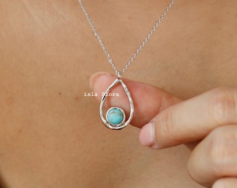 Serene Waterdrop Outline Pendant Necklace, Turquoise Color Teardrop Delicate, Nature Aesthetic Minimal Jewelry, bridesmaid Bestie Her Gift