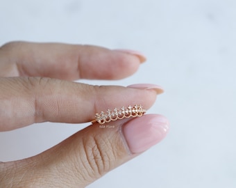 Dainty Princess Thin Crown Ring with CZ Studs Regal Gothic, Shiny Lolita, Stackable, Gold Plated Detailed, Adjustable, Minimalist Gift