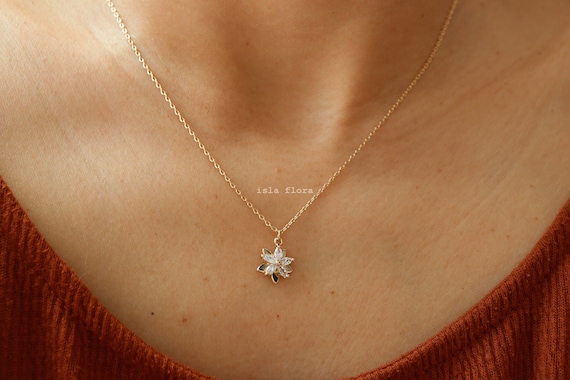 Perfect Marquise Gem Flower Petal Necklace Gold Plated Silver Dainty Minimalist Fine Jewelry Bridesmaid Delicate Layering Gift Etsy