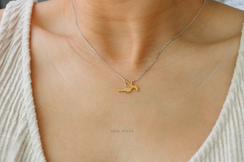 Dainty Girl on Swing Necklace, Two Tone, Play Time Childhood Memories, Nostalgic Gold Minimalist Jewelry, Perfect Gym Teacher, Friend Gift