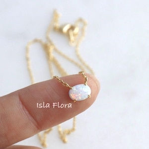 Delicate Tiny Opal Stone Necklace, Dainty Gold Plated Chain, Minimal Aesthetic Fine Jewelry, Bridesmaid Summer, Layering Bestie Gift