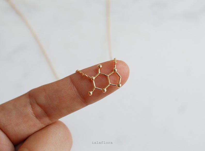 Caffeine Molecule Necklace, The 'Wake Up' Hormone, Gold, Silver, Fine Delicate, Minimalist Jewelry Dainty Necklace Charm Scientist Gift