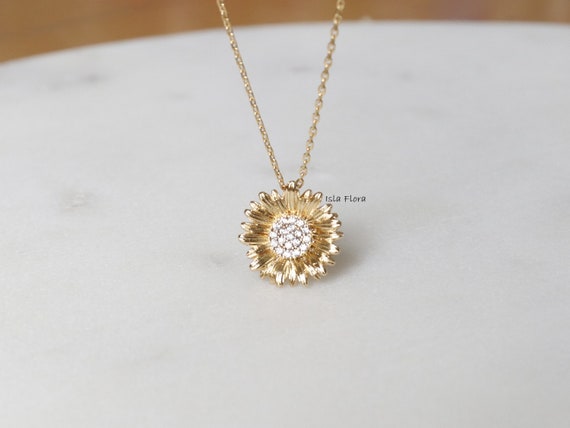 Bridesmaid Necklace Lying Sunflower Necklace Dainty Sunflower