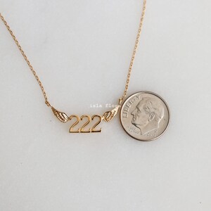Winged 222 Angels Number Necklace - Gold, Silver Divine Guidance and Balance, Fine, Delicate, Minimalist Jewelry, Dainty Necklace Charm Gift
