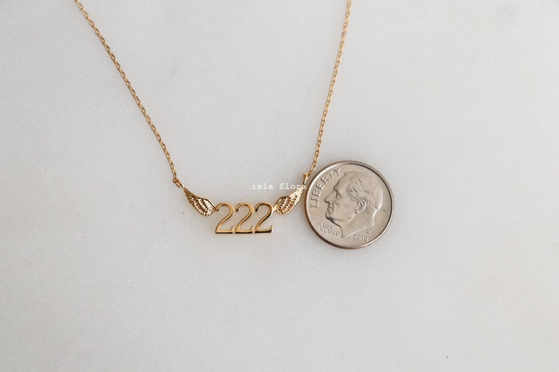 Winged 222 Angels Number Necklace - Gold, Silver Divine Guidance and Balance, Fine, Delicate, Minimalist Jewelry, Dainty Necklace Charm Gift