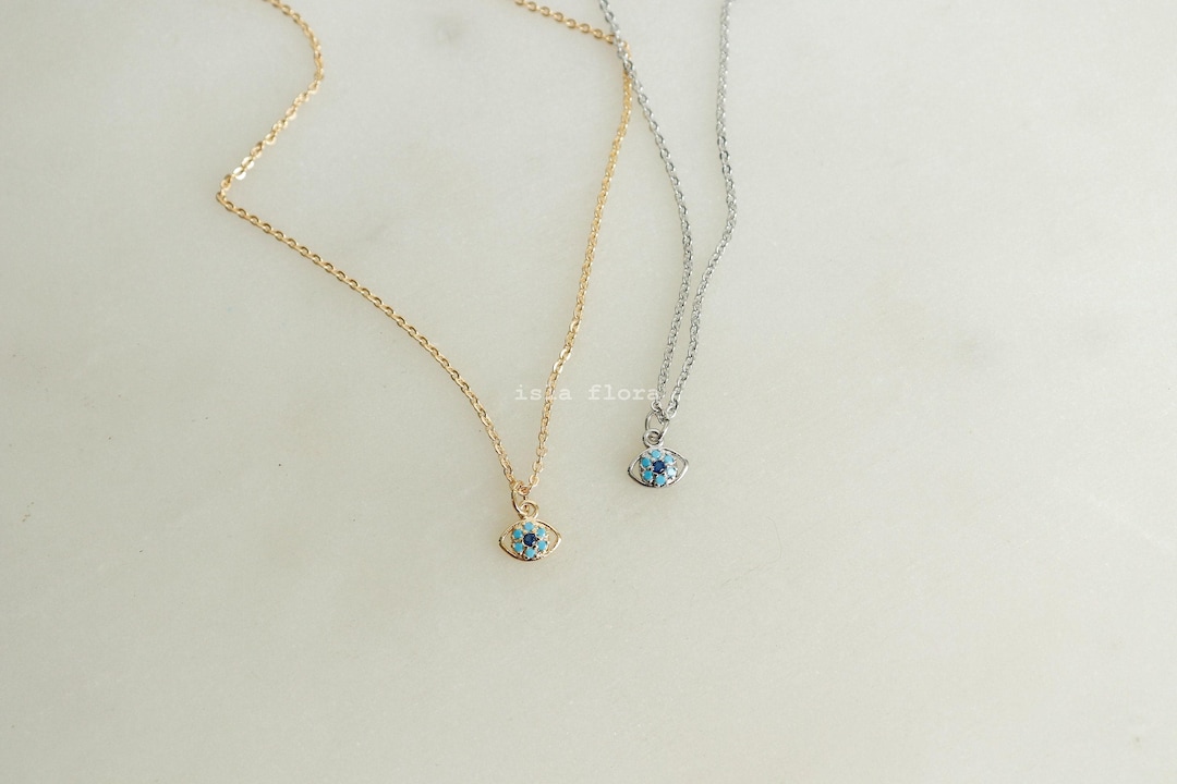 Collana con ciondolo a forma di occhio di male, in argento Sterling con zirconia cubica, catenina da 45 a 45 cm