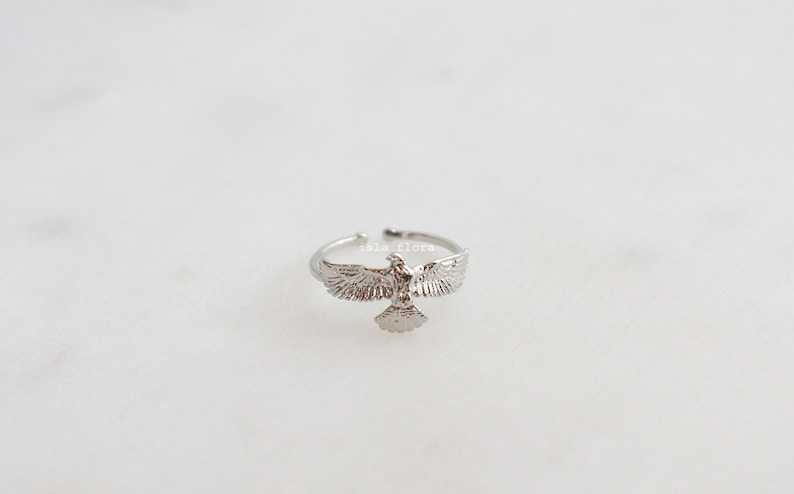 Full Eagle or Hawk Brass Ring, Flying, Delicate Gold Plated, Spread Wings, Fine Detailed, Adjustable, Statement Best Friend, Minimalist Gift