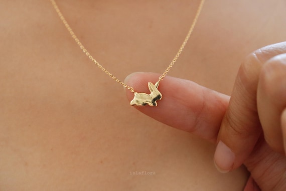 Tiny Simple Hopping Bunny Pendant Necklace by Isla Flora, Dainty