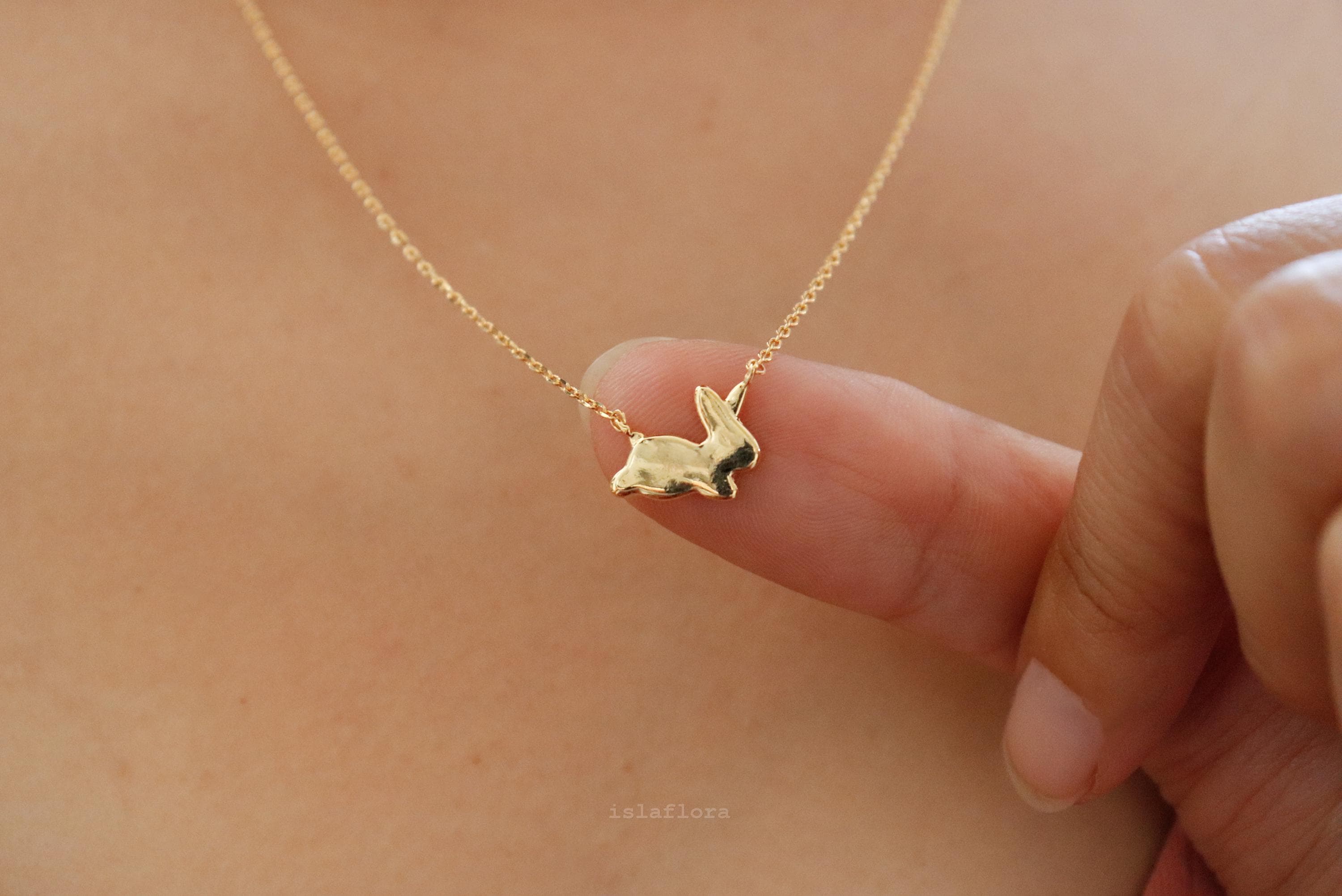 Tiny Simple Hopping Bunny Pendant Necklace by Isla Flora, Dainty